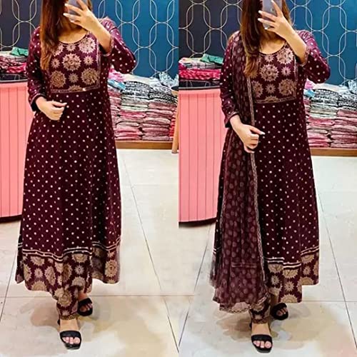 Image of ANNI DESIGNER Women's Cotton Blend Straight Kurta with Pant & Dupatta