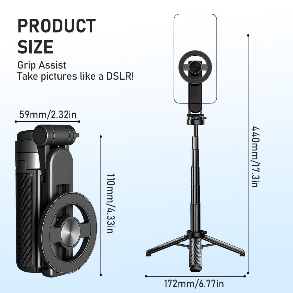 Perche à selfie magnétique de poche, multifonctionnelle et portable avec télécommande et lumière, mini trépied 4 en 1 multifonction rotatif à 360 ° pour voyage et enregistrement vidéo (1 pièce)