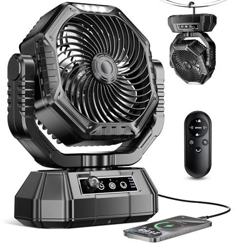 Camping Fan with LED Lantern, 20000mAh, Black