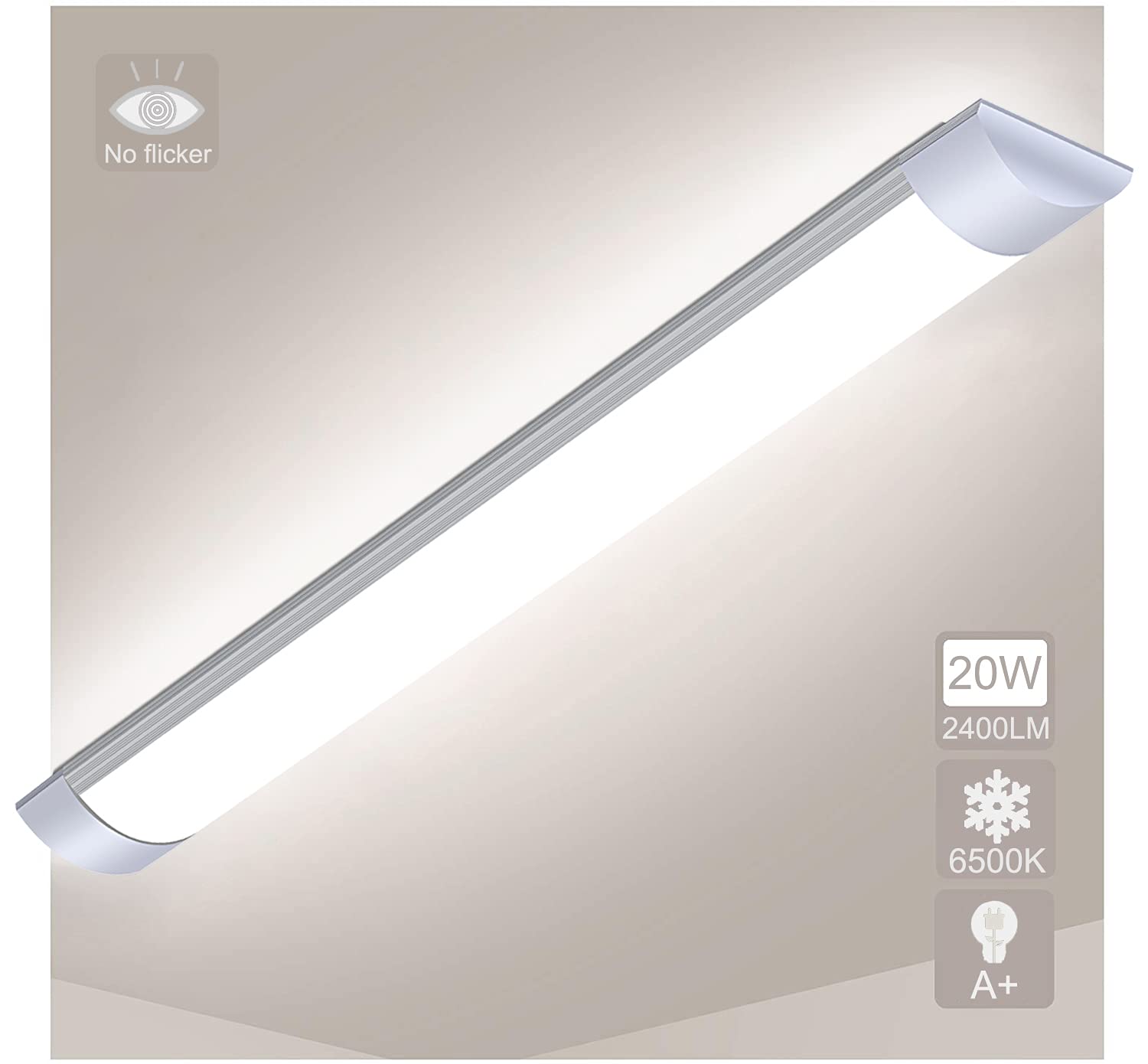 Dyyf Light Led Batten Slimline Tube 2Ft 20W 6500K 2400Lm Led Batten Office Ceiling S, Super Bright Led Tube For Kitchen, Corridor, Garage, Warehouse, Office - Cool White