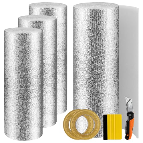 QYXJAEO Garage Door Insulation Kit for 2 Car 16FT, R8 Reflective Foam Core Panels with Tapes, Heat and Cold Barrier for Energy Saving, DIY Garage Insulation for Home Workshop (2FT x 18FT, 4 Rolls)