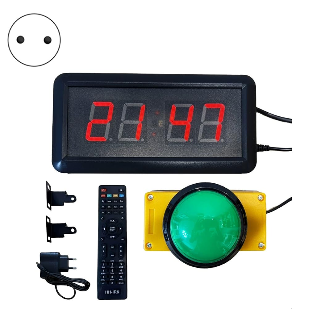 EU Plug LED Countdown Stopwatch Digital Wall Clock with Button Remote Control, Reset to Race Timer 10cm Big Button