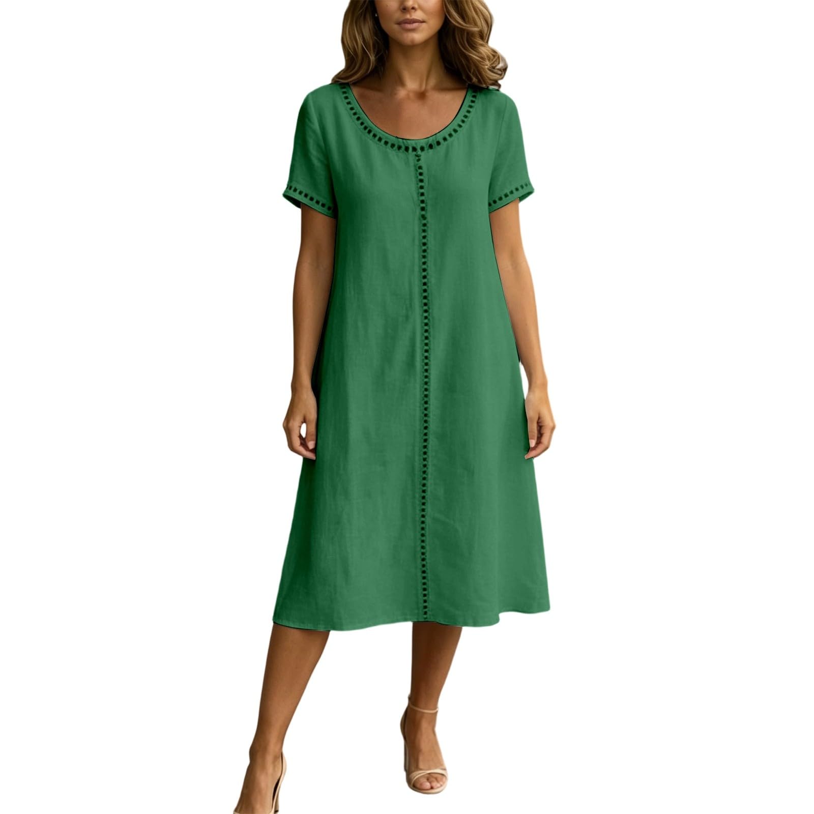 Leinenkleid Damen Sommer Baumwolle Leinen Kleid Kurzarm Sommerkleid Leicht und Luftig Freizeitkleid Elegant Strandkleid Locker Tunika Kleider Boho Sommerkleider Loungewear