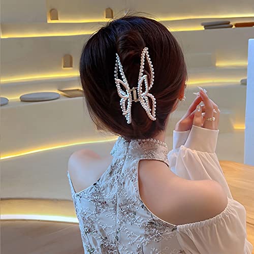 Metal Pearl Hair Claw Clips Butterfly Hair Accessories Elegant Large Rhinestones Headbands Hairpin Hair Tie Hair Crab Barrette Head Bands Hair Accessories Clamp Hair Ornaments For Women 1Pcs #TOP3