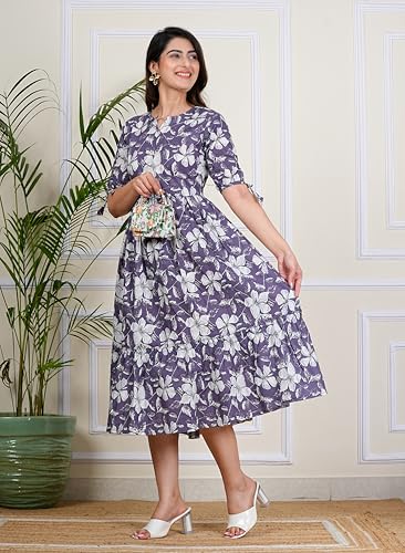 Image of Kuruti B Sheets Women's Cotton Floral Printed Regular Fit Anarkali Kurta for Women