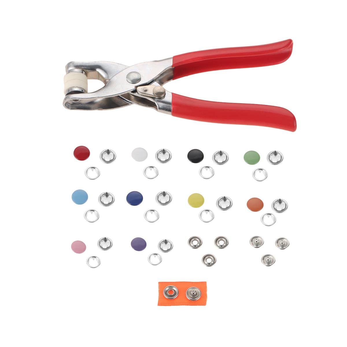 200set Ojales Kit de sujetadores a presión 9.5 mm 10 colores Botones Pernos de presión de metal Botón de anillo de punta para ropa Zapatos Bolsa Cuero DIY-200 juegos sin herramientas