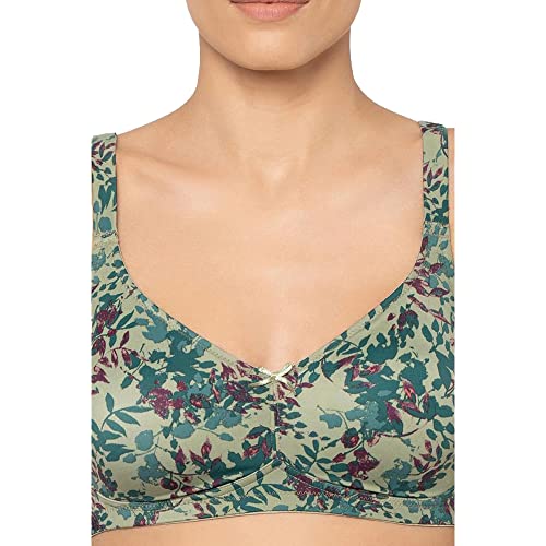 Image of Triumph Minimizer Bra for Women| Non Wired Non Padded| My Flower Series Full Coverage Lingerie Visually Reduces Bust by One Cup Size Wireless Floral Microfiber Support Bra Pack of 1