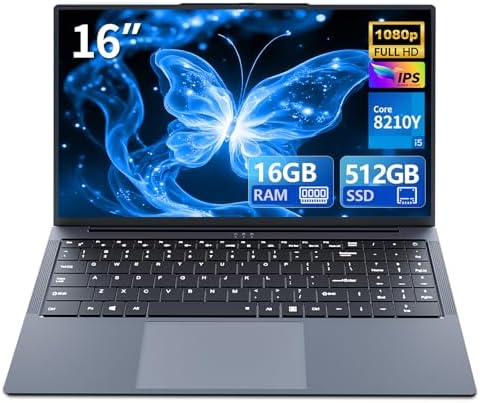 16" Laptop Core i5-8210Y, Laptop PC 16GB RAM SSD 512GB, Laptop 19...