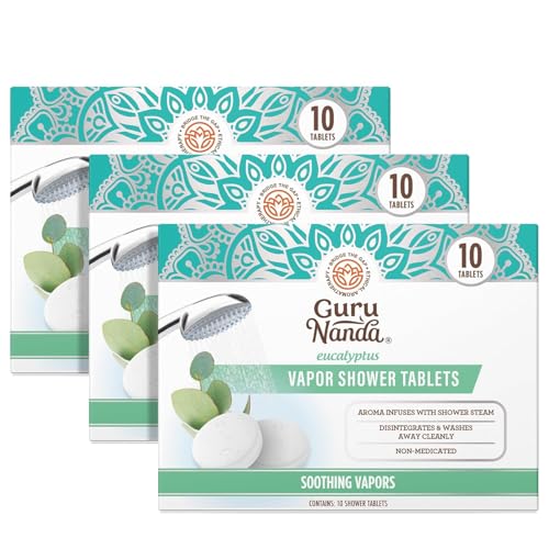GuruNanda Eucalyptus Vapor Shower Tablets, Clean-Dissolving Aromatherapy Shower Steamers with Eucalyptus & Menthol, Promotes Relaxation, Ideal for Gifting, 30 Count