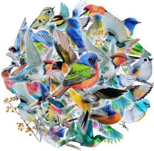 40 Piezas Acuarela Pájaros Pegatinas Scrapbooking, Transparentes Set Pegatinas Decorativas, Impermeables Pegatinas de Pájaro para DIY Álbumes, Cuadernos, Equipaje, Ventanas, Diarios, Recortes