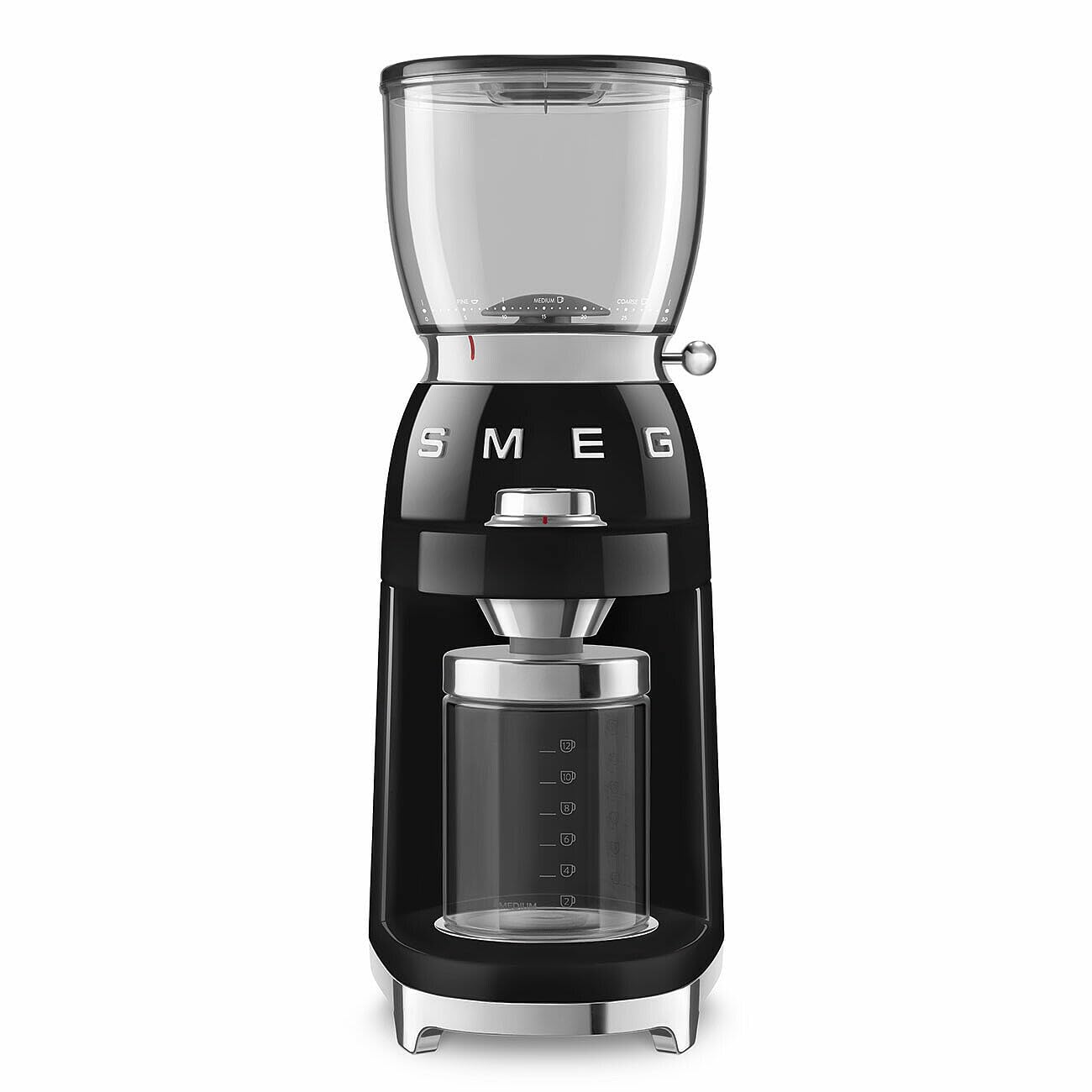 Smeg, Moulin à Café CGF11BLEU, Niveau de Mouture Réglable, 30 niveaux, Réservoir Grains de 350 g, Quantité de Mouture Réglable, avec Système Antistatique, 150 W, Noir