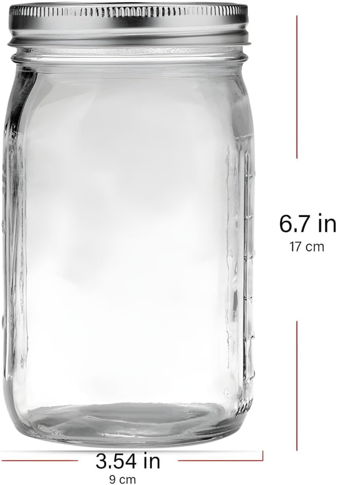 Wide Mouth Mason Jars 32 oz Glass Canning Jars with Airtight Lids & Bands for Fermenting, Pickling, Freezing, Storage - Microwave & Dishwasher Safe - Clear - (4 Pack)