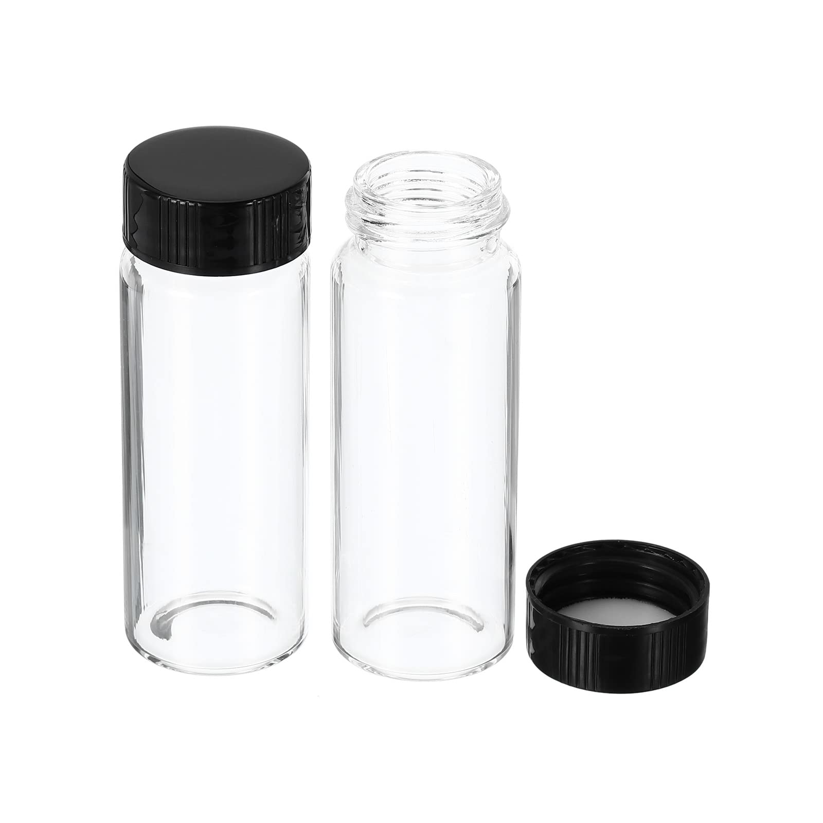 PATIKIL 30mL Reagent Media Bottle, 12 Pack Round Glass Storage Bottles Plastic Screw Cap for Lab Home, Clear