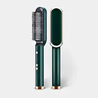 Escova Alisadora Profissional 5 em 1, Cerâmica PTC, Bivolt Automático, Controle de Temperatura 80-200°C, Rotação 360°, para Todos os Tipos de Cabelo (Verde)