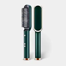 Escova Alisadora Profissional 5 em 1, Cerâmica PTC, Bivolt Automático, Controle de Temperatura 80-200°C, Rotação 360°, para Todos os Tipos de Cabelo (Verde)