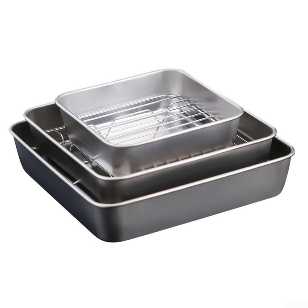 Plaque de cuisson carrée en acier inoxydable avec grille de refroidissement - Pour rôtir la dinde - 24 cm