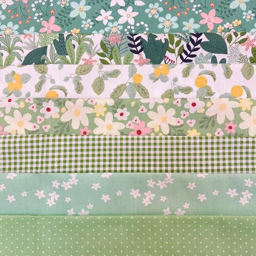 Image of Cotton Fabric DIY Making Supplies Quilting Patchwork Fabric Fat Quarter Bundles DIY for Quilting Cotton Patchwork Cushions (Small Green Flowers, 20 inch x 20 inch)