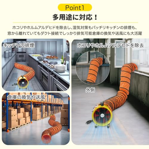 Amazon | BTM 送風機 強力 工業用扇風機 排気シャフトホース付き 風量