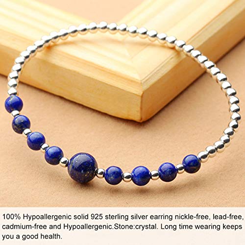 Jewever 925 Sterling Silver Beads Nature Gemstone Lapis Lazuli Crystal Stretch Bracelet Fits 6-6.3" For Women Gift… #TOP1