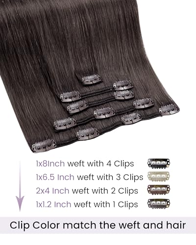 Image of LaaVoo Clip in Hair Extensions Brwon Hair Extensions Clip ins Mocha Brown Human Hair Clip in Extension Straight 20 Inch 5Pcs /80g