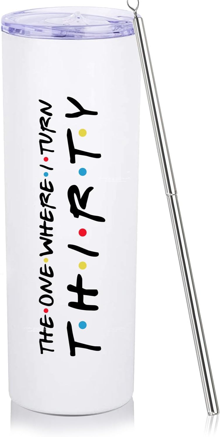 30th Birthday Gifts For Her 30th Birthday Gifts For Women 20oz Skinny Travel Tumbler Happy 30 Year Old Bday Presents For 1995 Born Woman Female Friend Sister White Turn Thirty Wine Cup