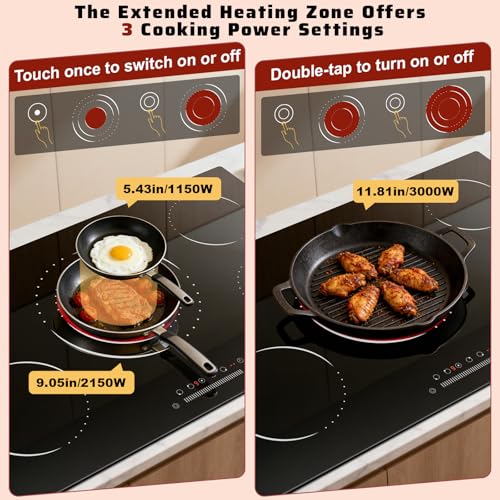 Image of 36 Inch Electric Cooktop 5 Burner Electric Stove Top 9200W, Triple‑Ring Central Burner, 9‑Level Slide Control, Touch Control with Safety Lock, 99‑Mins Timer, Pause, Built‑In Size 34.25x19.29 Inch