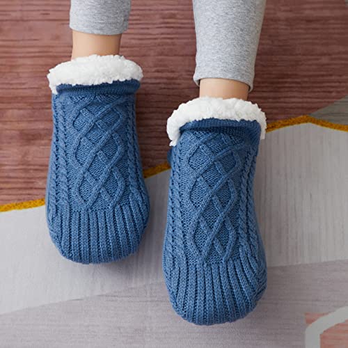 Slipper Socks for Women Men Girls, Fluffy Warm Socks Knitted Thick Fleece Lined Grippers Non Slip Socks Soft Cozy Winter Home House Bed Floor Slipper Socks3