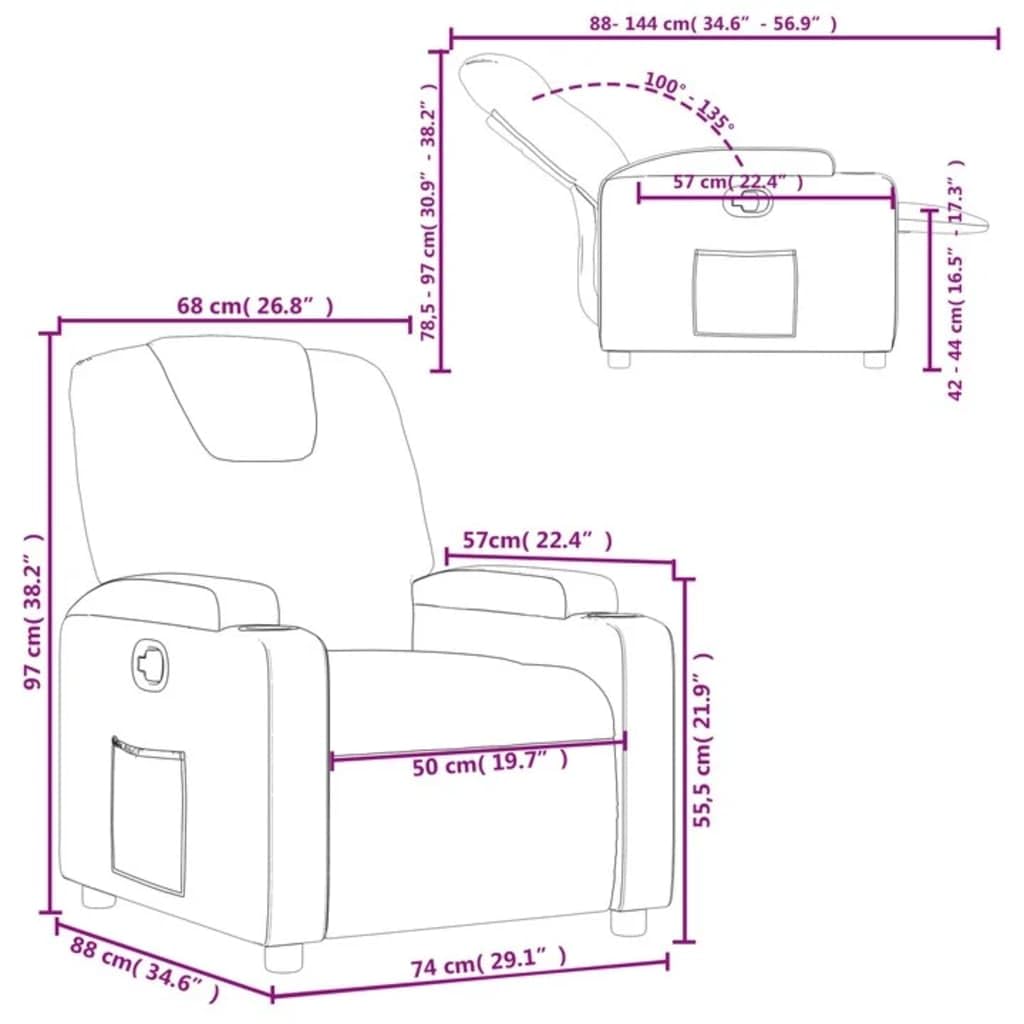 vidaXL Fauteuil Inclinable, Chaise de Relaxation avec Dossier, Siège avec Accoudoirs Rembourrés Salle de Séjour, Moderne, Crème Tissu
