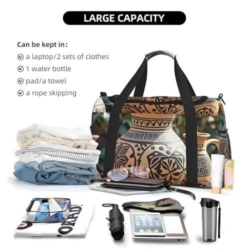 Africa Ethnic Pottery Travel Duffel Bag Lightweight Waterproof Carry On Tote Bag Foldable Weekender Overnight Bags Sport Gym Bag For Women Men 6