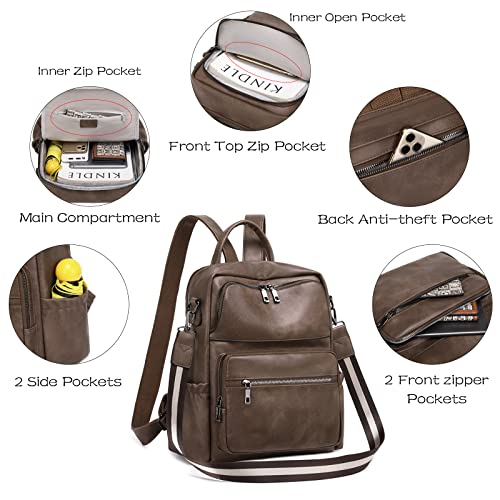 Myhozee Backpack Purse For Women, Brown Leather Women's Fashion Backpacks Handbags Convertible Back Pack Purses Anti Theft Travel Bagpack Bookbag Designer Satchel Bags Large Shoulder Bag #TOP3