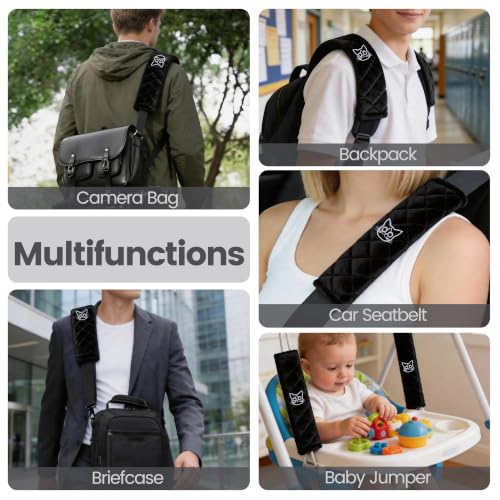 Image of Amooca Soft Auto Seat Belt Cover Seatbelt Shoulder Pad Cushions 2 PCS for a More Comfortable Driving Universal Fit for All Cars and Backpack Black Cat