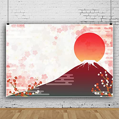 Amazon | Qinunipoto 背景布 和風の背景 花柄 富士山 日の出 1.8x1.2m
