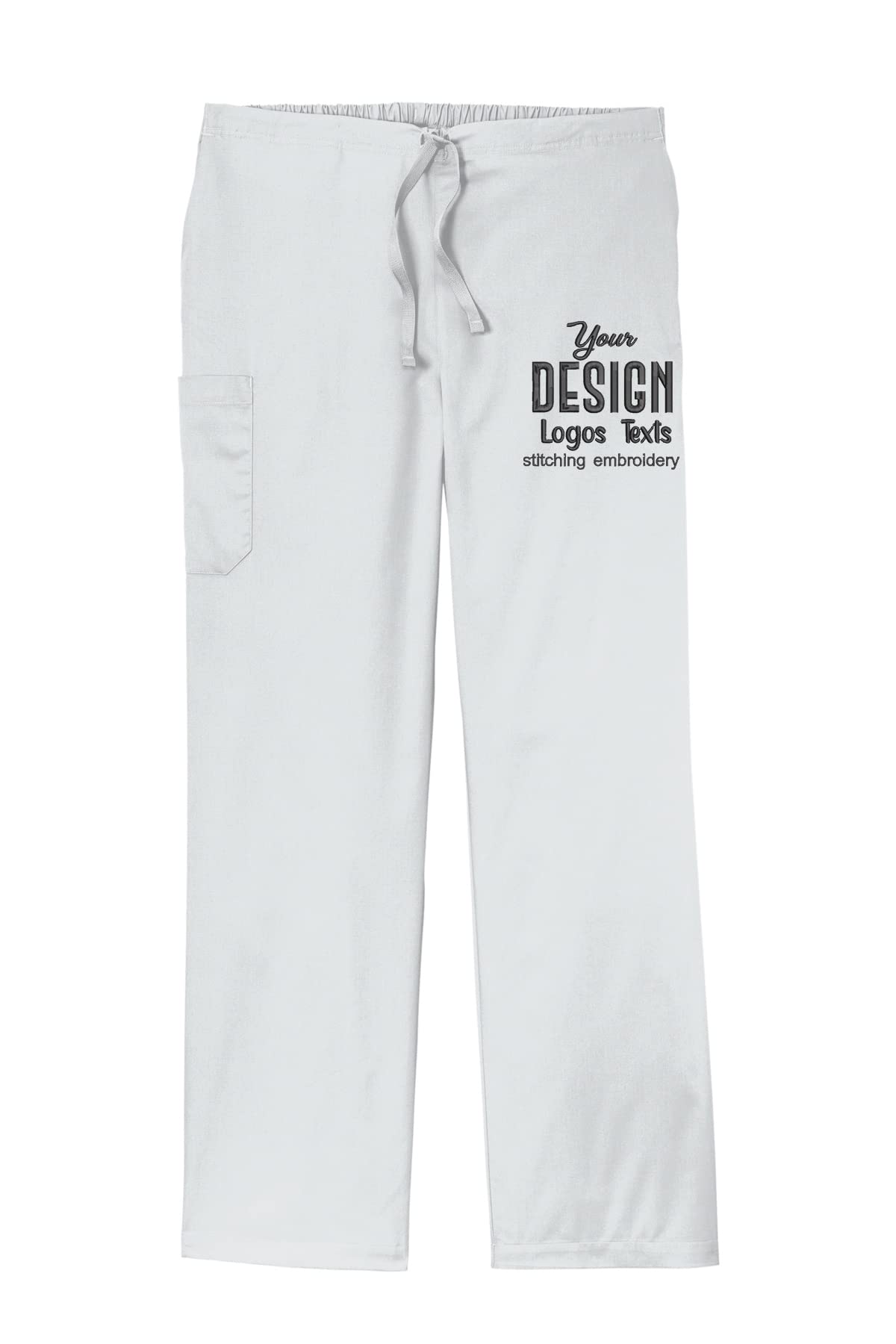 INK STITCH Unisex WW3150 Custom Embroidered Logo Texts Workflex Scrub Cargo Pants - White (L)