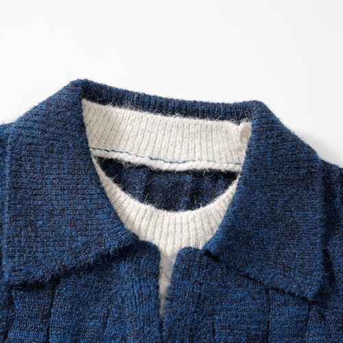 PRTM Fake Two Piece Stand Collar Sweater Long Sleeve Cable Knit Relaxed Daily Style Pullover3