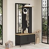 Yurupa Garderobe Komplett Set Flurgarderobe,Kompaktgarderobe,Dielengarderobe,Schrank,Schuhschrank mit Spiegel,Regal und Kleiderhaken,für Eingangsbereich,Flur,Büro,LN1-LA
