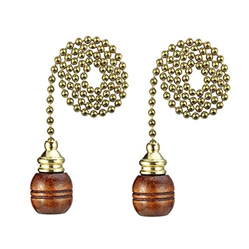 Image of TWDRTDD Ceiling Fan Pull Chain Extension,12 inch Sculptured Walnut Wooden Ball Polished Pull Chain Extension Replacement for Lightings and Ceiling Fans (Brass Wood, 2)