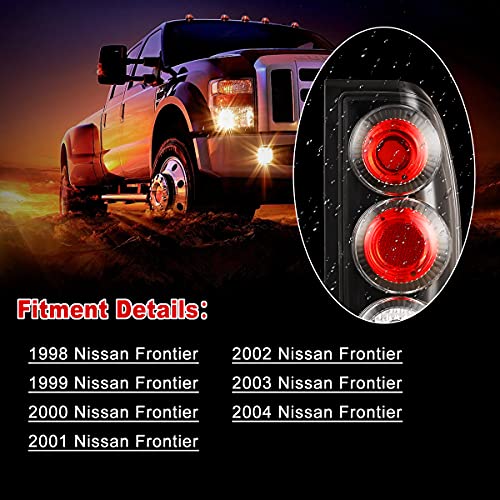 Roxx Tail Lights For 1998-2004 Nissan Frontier, Taillights Cover With Hd Lens, Black Housing, Tail Lamps Replacement, Passenger & Driver Side (Clear) #TOP3