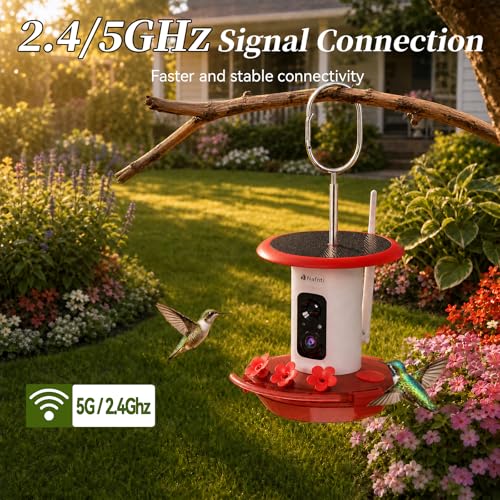 Smart Hummingbird Feeder with Camera 5g WiFi- 3K HD Video Live, Leakproof & Bee Proof, AI Identify Instant Notification, Solar Powered Humming Bird Camera Feeder, Mom Birthday Gifts — view 3