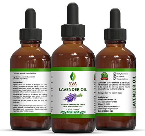 Sva Organics 100% Natural Lavender Essential Oil – Therapeutic Grade Aromatic Oil, 4 Fl Oz With Dropper | Natural Aromatherapy Oils #TOP1