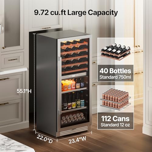 Image of Ca'Lefort 24 Inch Dual Zone Wine & Beverage Center, 112 Can & 40 Bottle | 55-Inch Tall Wine Cellar, Quiet Inverter Compressor, Precise 40-65F Temperature Control, Glide-Out Shelves & Storage Drawer