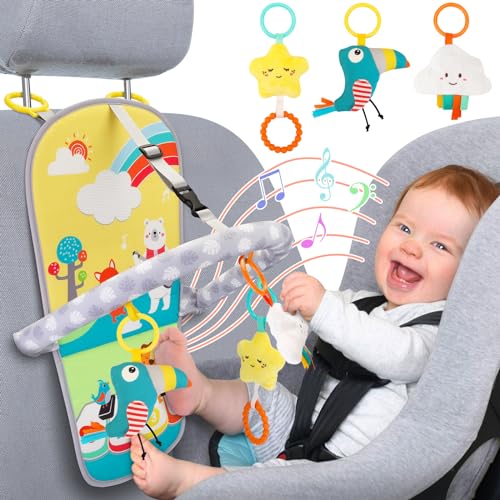 Image of FPVERA Car Seat Toys for Babies - Kick and Play Activity Center 6 Months Rear Facing Cars Seats Entertainment Toy Infant with Music Hanging Adjustable Activity Arch for Travel Baby Gift 6 Months