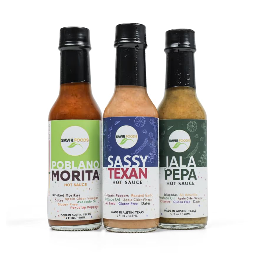 Savir Foods Pack 3 sauces piquantes - Sassy Texan/Poblano Morita/Jala Pepa
