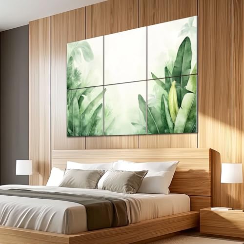 6 Pack Paneles Acústicos Artísticos Absorbentes de Sonido Hojas Tropicales Botánicas Verde y Amarillo Paneles Decorativos Autoadhesivos para Estudios y Oficina 72"x48" miniatura 5
