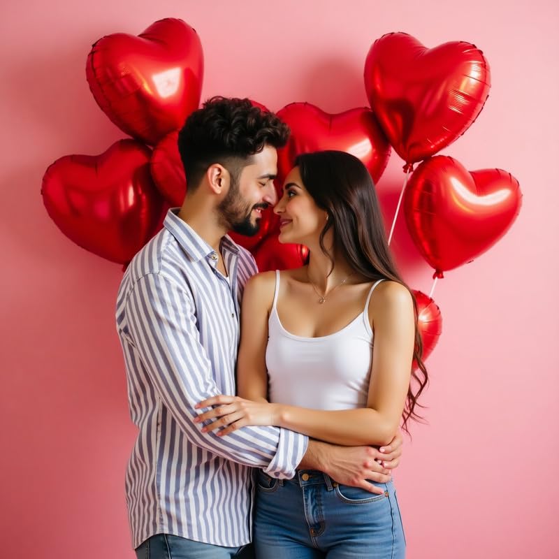 Image of Biapian Red Heart Balloons, 10PCS 18inch Metallic Red Foil Heart Shaped Balloons for Helium, Valentine Decorations, Wedding, Birthday, Anniversary