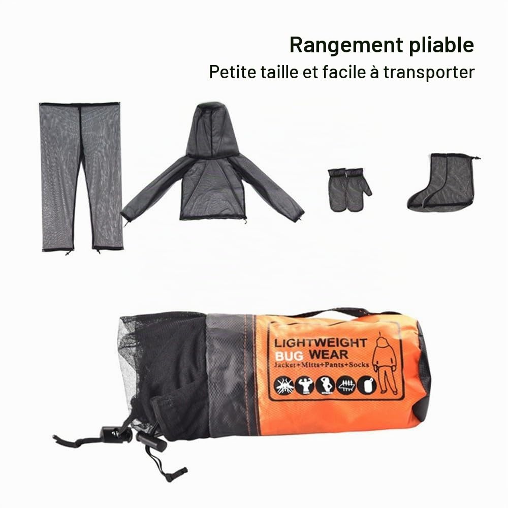 DONGKER Tenue De Anti Moustique, Maille Veste Anti-moustiques Costume, 4 Pièces, Veste Capuche & Pantalon & Mitaines & Chaussettes Ensembles, pour Camping Cyclisme Randonnée Pêche