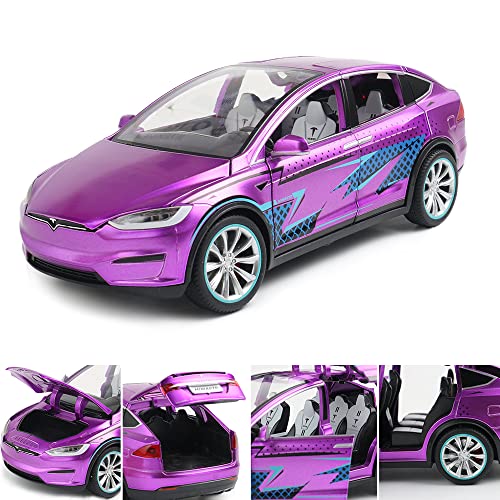 1/24 Scale Diecast Model X Toy Car, Alloy Casting Pull Back Collectible Car Vehicles With Sound And Light, Eagle Wing Door, Big Model X Car Model Toy For Kids Adults Gift (Purple) #TOP1