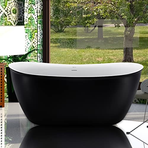 Image of 59 inch Lucite Acrylic Freestanding Bathtub, Double Slipper Shape Contemporary Soaking Tub with Toe-tap Chrome Center Drain, Slotted Overflow, cUPC Certified,Matte Black