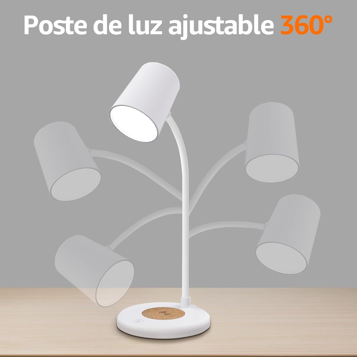 Ayake 3-in-1 LED Desk Lamp with Bluetooth Speaker and 15W Max Wireless Charger, 360° Adjustable Night Light, 3 Lighting Modes, for Working, Studying, Reading, Writing (White)