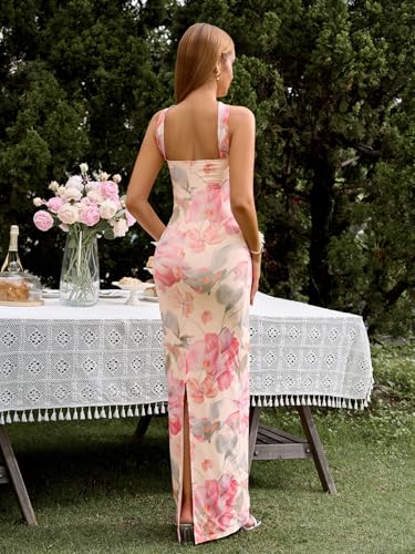 Image of HTZMO Women Elegant Summer Bodycon Maxi Dress Halter Neck Formal Wedding Guest Cocktail Party Long Dresses