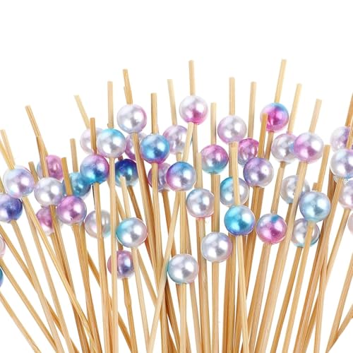 100 brochetas de madera para cocteles, pinchos de madera para cócteles, pinchos de perlas para aperitivos, para fiestas, bolos, brochetas de frutas, accesorios para comida infantil (12 cm)